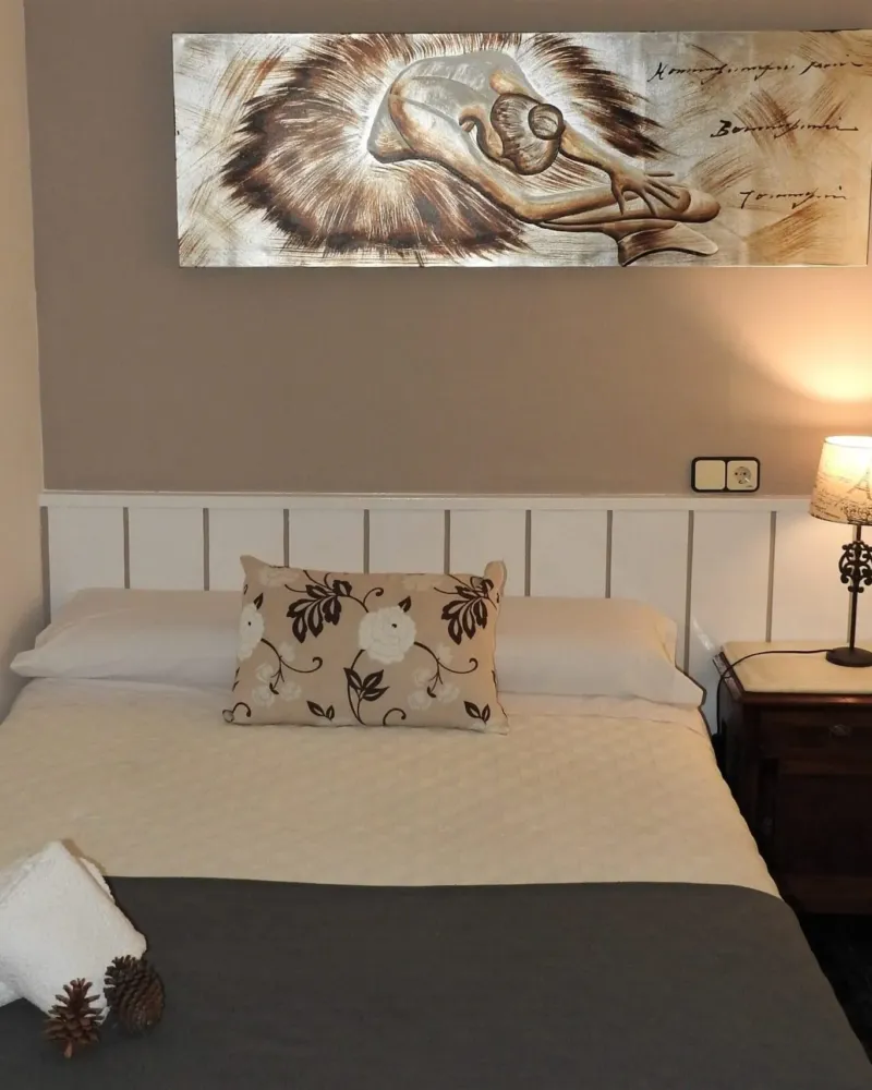 Habitación doble con cama de matrimonio del Hostal Bruña