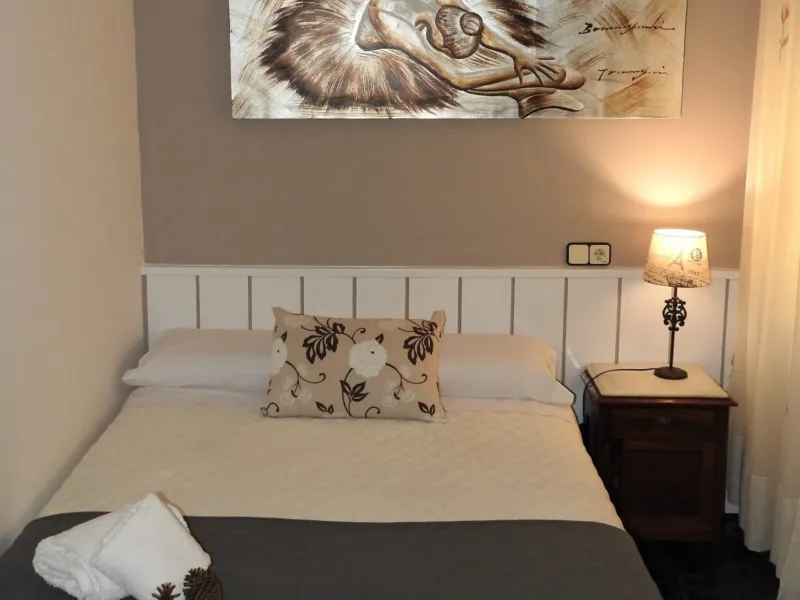 Habitación doble con cama de matrimonio del Hostal Bruña